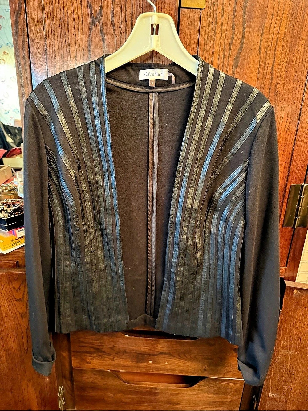 Calvin Klein Striped Jacket in Black & Blue Size 8 Like New